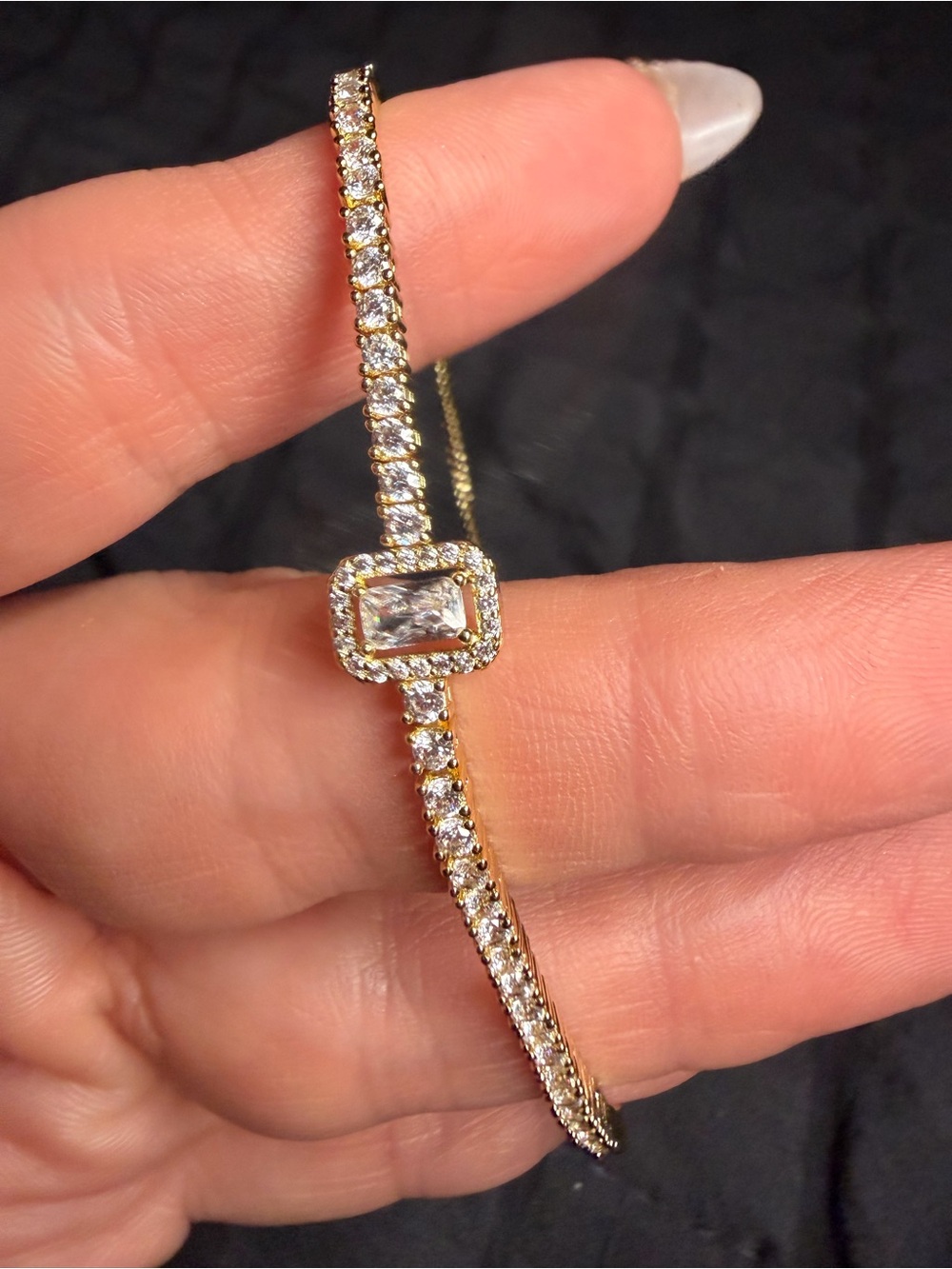 Gold Filled Emerald Cut AAA CZ Adjustable Bolo Bracelet